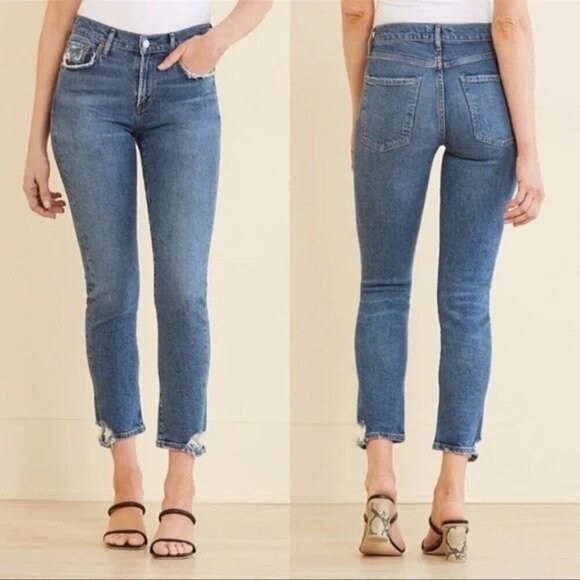 Agolde Toni Slim Jeans In Stratosphere Dark Wash Women’s Size 32 Distressed - Picture 2 of 12